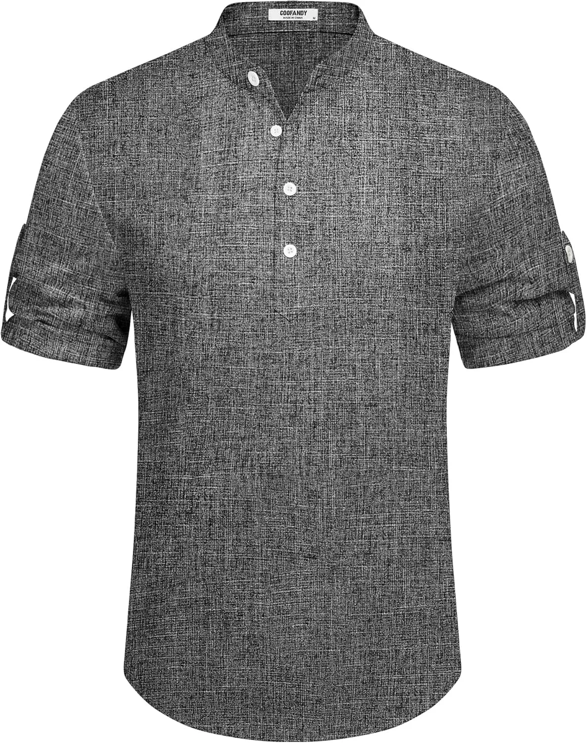 COOFANDY Men's Casual Henley Shirt Short Sleeve Band Collar Linen Shirt Summer Beach Hippie T-Shirts