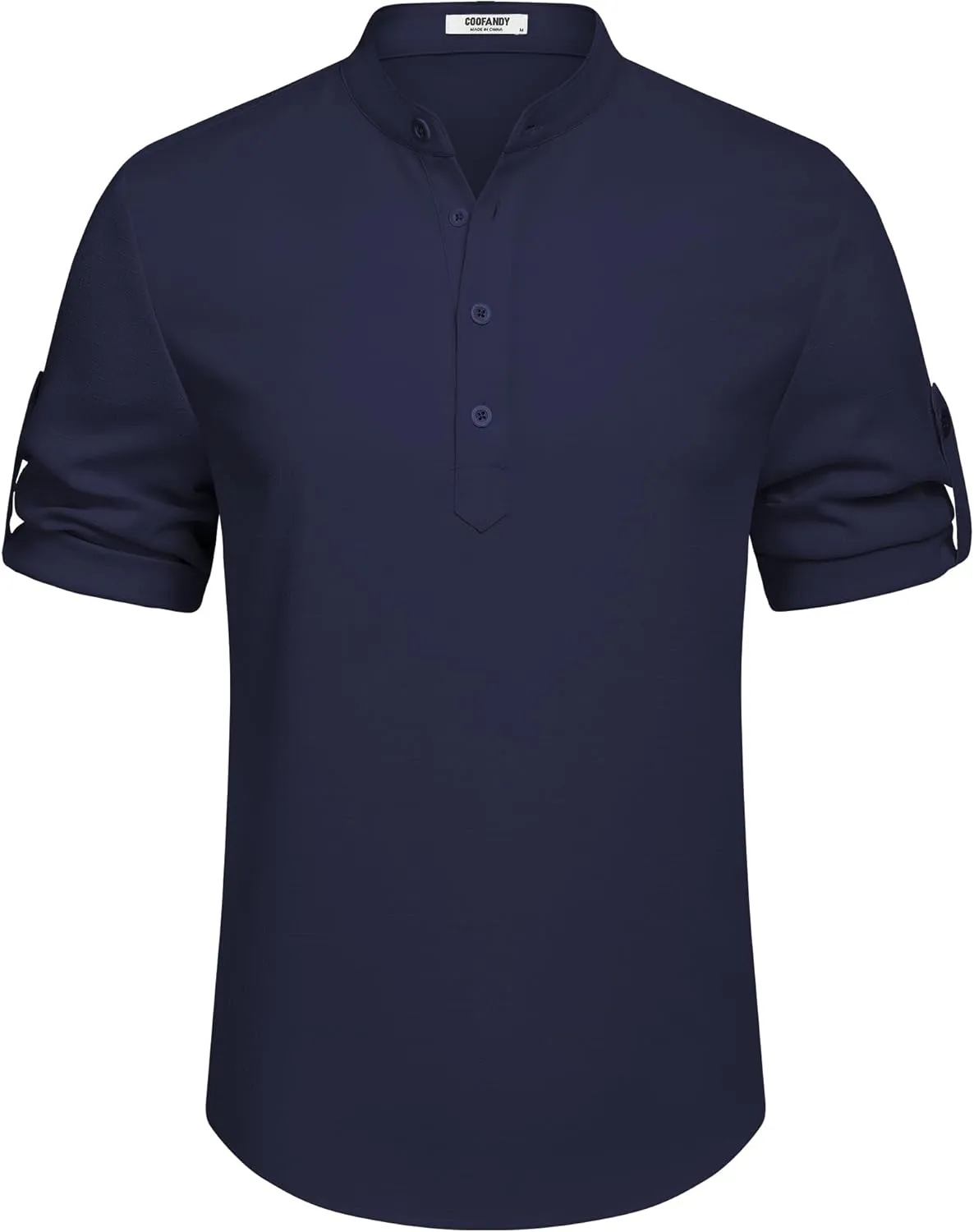 COOFANDY Men's Casual Henley Shirt Short Sleeve Band Collar Linen Shirt Summer Beach Hippie T-Shirts