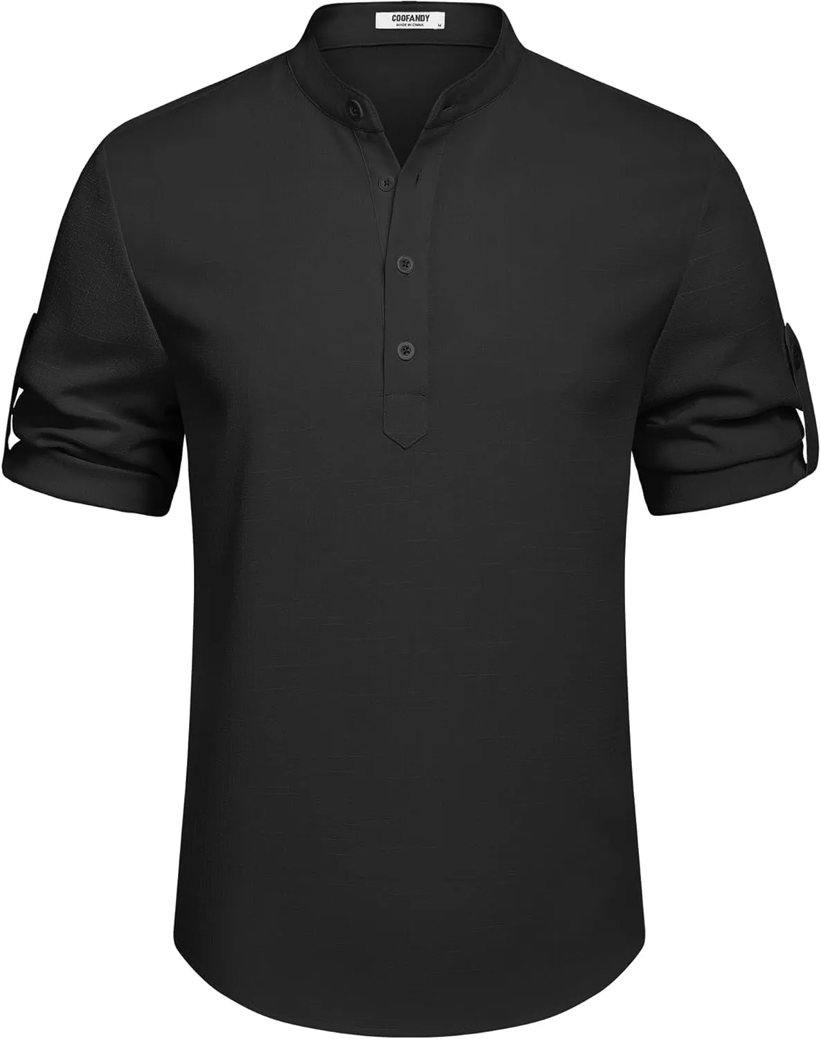 COOFANDY Men's Casual Henley Shirt Short Sleeve Band Collar Linen Shirt Summer Beach Hippie T-Shirts