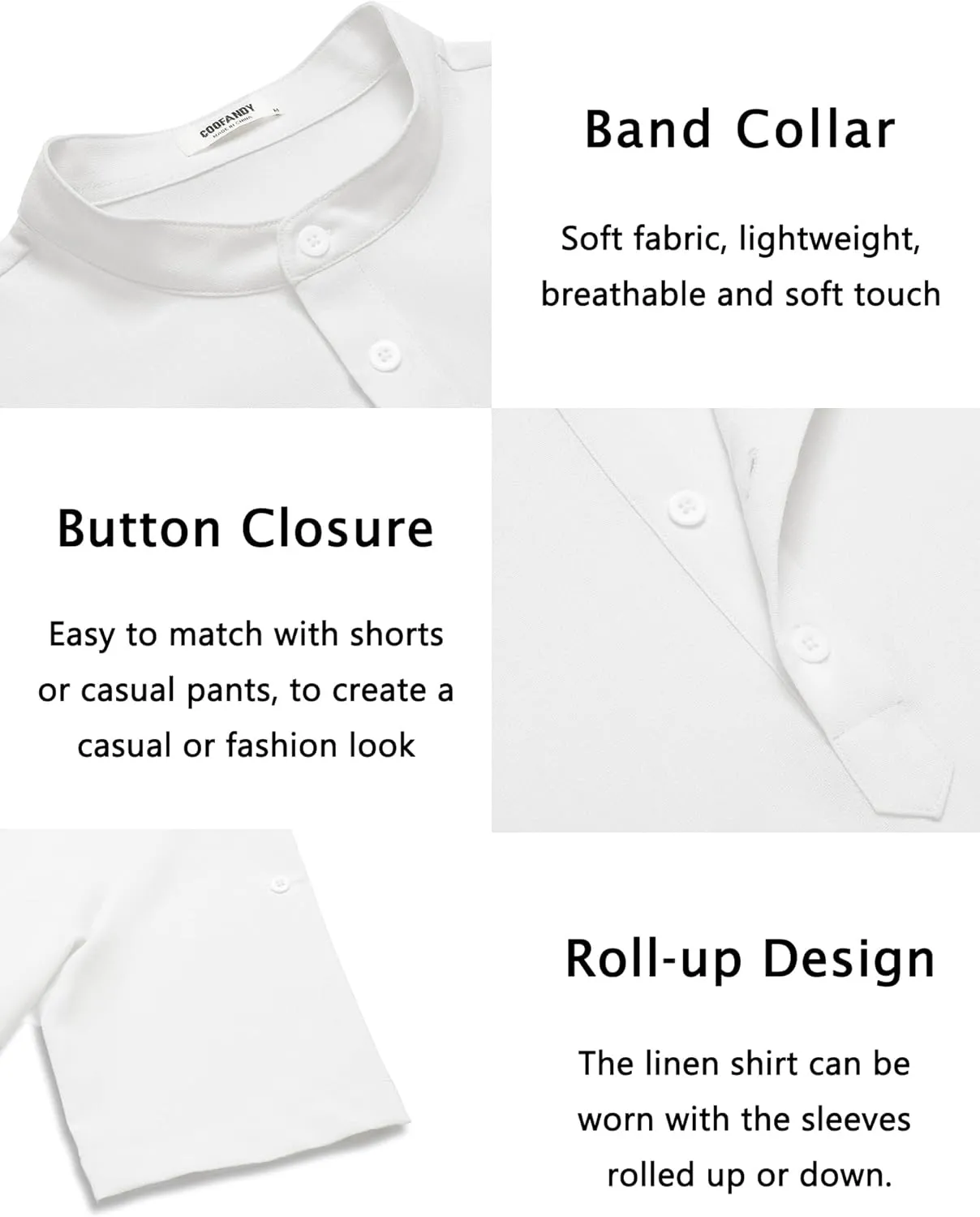 COOFANDY Men's Casual Henley Shirt Short Sleeve Band Collar Linen Shirt Summer Beach Hippie T-Shirts