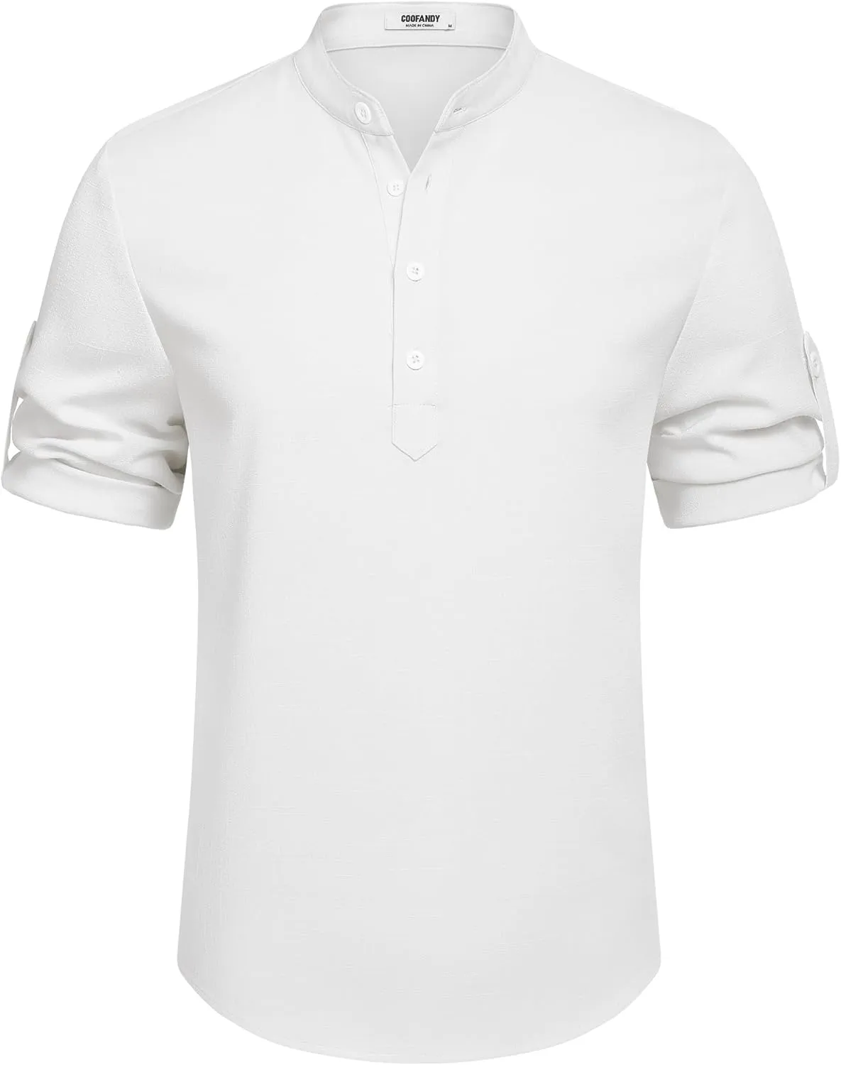 COOFANDY Men's Casual Henley Shirt Short Sleeve Band Collar Linen Shirt Summer Beach Hippie T-Shirts