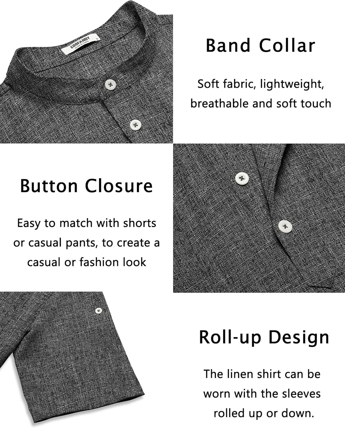 COOFANDY Men's Casual Henley Shirt Short Sleeve Band Collar Linen Shirt Summer Beach Hippie T-Shirts
