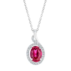 Created Ruby and Created White Sapphire Sterling Silver Pendant Necklace