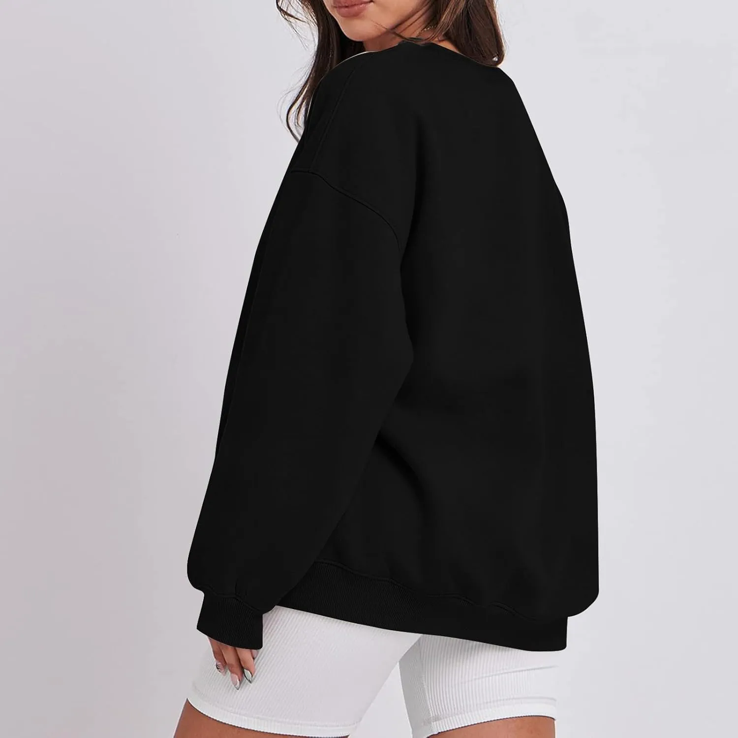 Crew Neck Sweatshirts Women Fleece Pullover Oversized Crewneck Sweatshirt Preppy Drop Shoulder Plain Y2K Hoodie