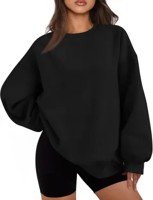 Crew Neck Sweatshirts Women Fleece Pullover Oversized Crewneck Sweatshirt Preppy Drop Shoulder Plain Y2K Hoodie