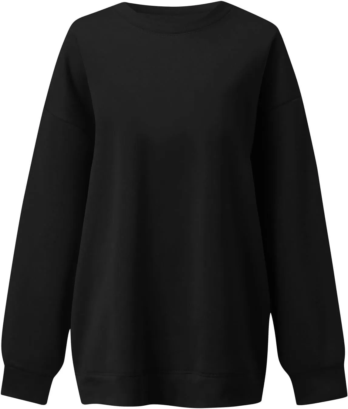 Crew Neck Sweatshirts Women Fleece Pullover Oversized Crewneck Sweatshirt Preppy Drop Shoulder Plain Y2K Hoodie