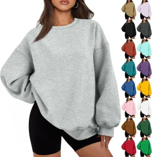 Crew Neck Sweatshirts Women Fleece Pullover Oversized Crewneck Sweatshirt Preppy Drop Shoulder Plain Y2K Hoodie