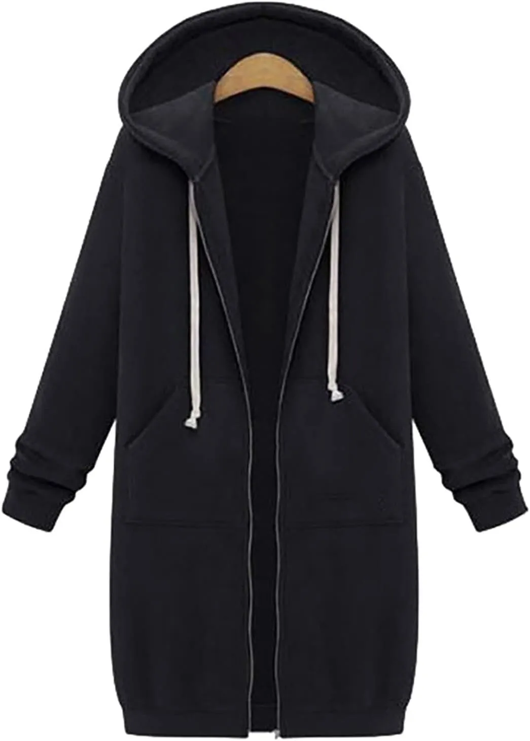 ctdiral Womens Casual Full Zip Up Hoodie Long Sleeve Hooded Long Sweatshirt Outerwear Casual Pockets Tunic Jacket Plus Size