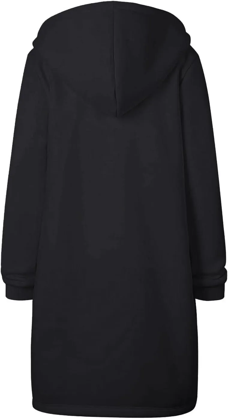 ctdiral Womens Casual Full Zip Up Hoodie Long Sleeve Hooded Long Sweatshirt Outerwear Casual Pockets Tunic Jacket Plus Size