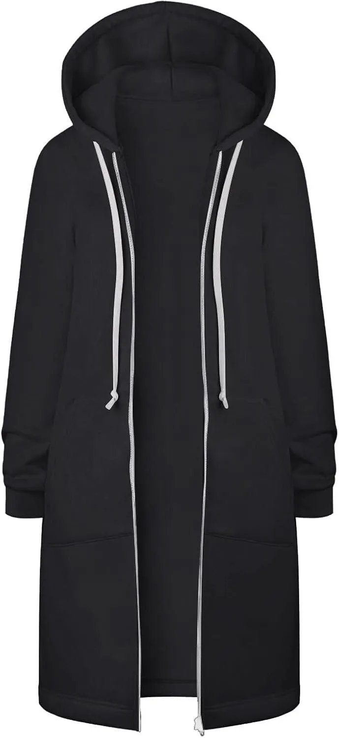 ctdiral Womens Casual Full Zip Up Hoodie Long Sleeve Hooded Long Sweatshirt Outerwear Casual Pockets Tunic Jacket Plus Size