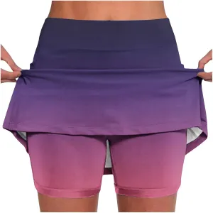 DDAPJ pyju Women's Plus Size Tennis Skirt Golf Skorts for Woman Trendy Gradient Color High Waisted Workout Skirts with Shorts
