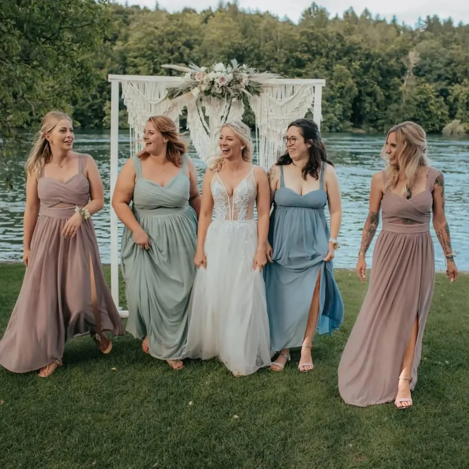 Dessiny Ruched Straps Chiffon Bridesmaid Dresses for Women with Slit Long A Line Pleated Formal Party Dress 2024 DE55