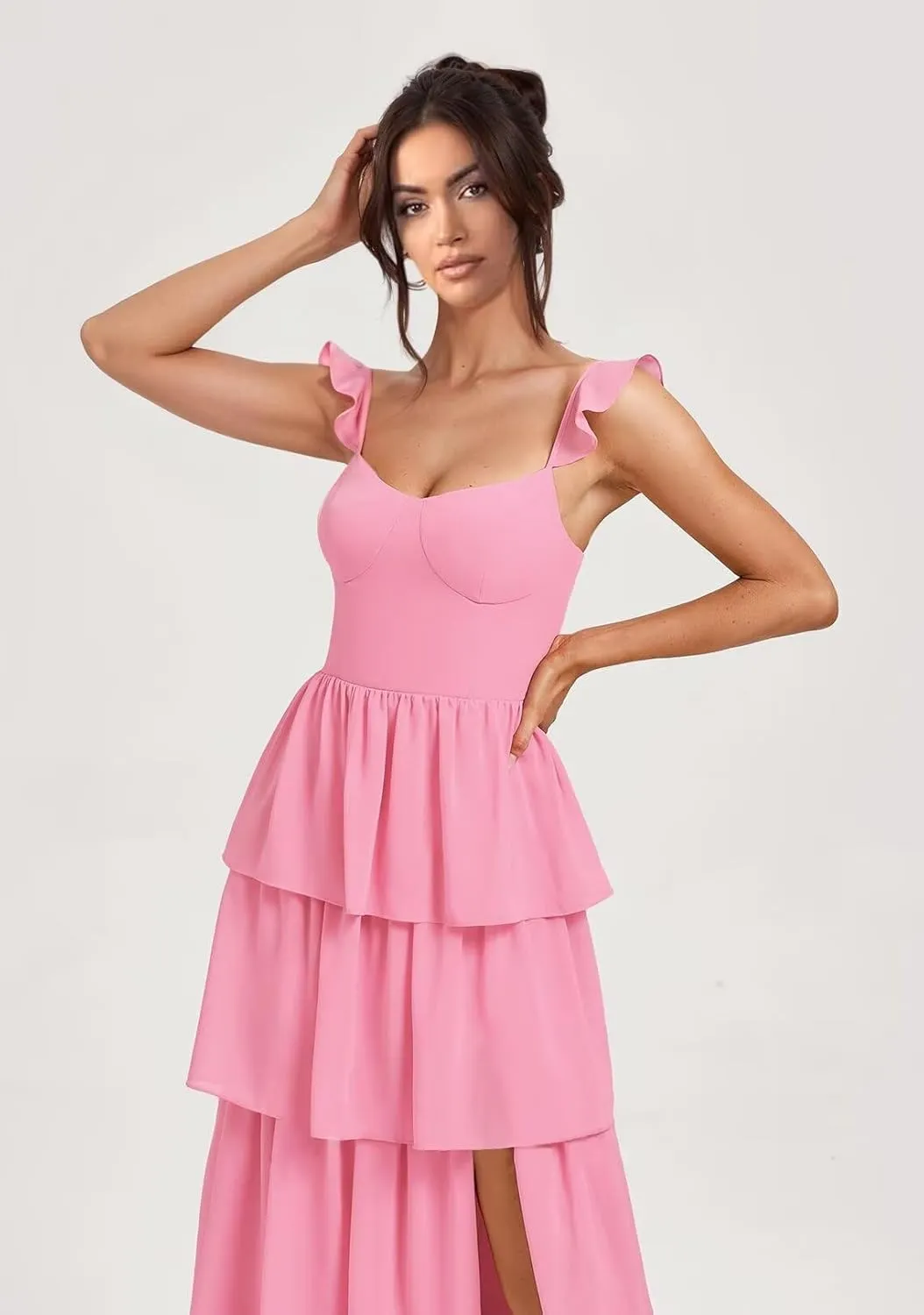 Dessiny Tiered Ruffles Bridesmaid Dresses 2025 for Women Chiffon Formal Evening Dresses with Ruffles DE423