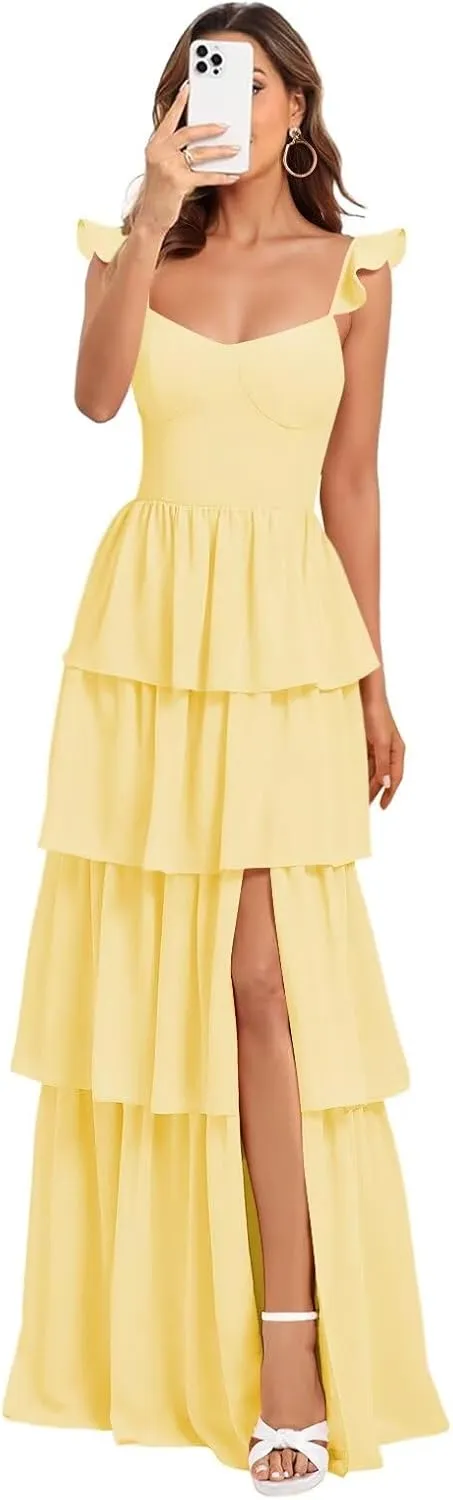 Dessiny Tiered Ruffles Bridesmaid Dresses 2025 for Women Chiffon Formal Evening Dresses with Ruffles DE423