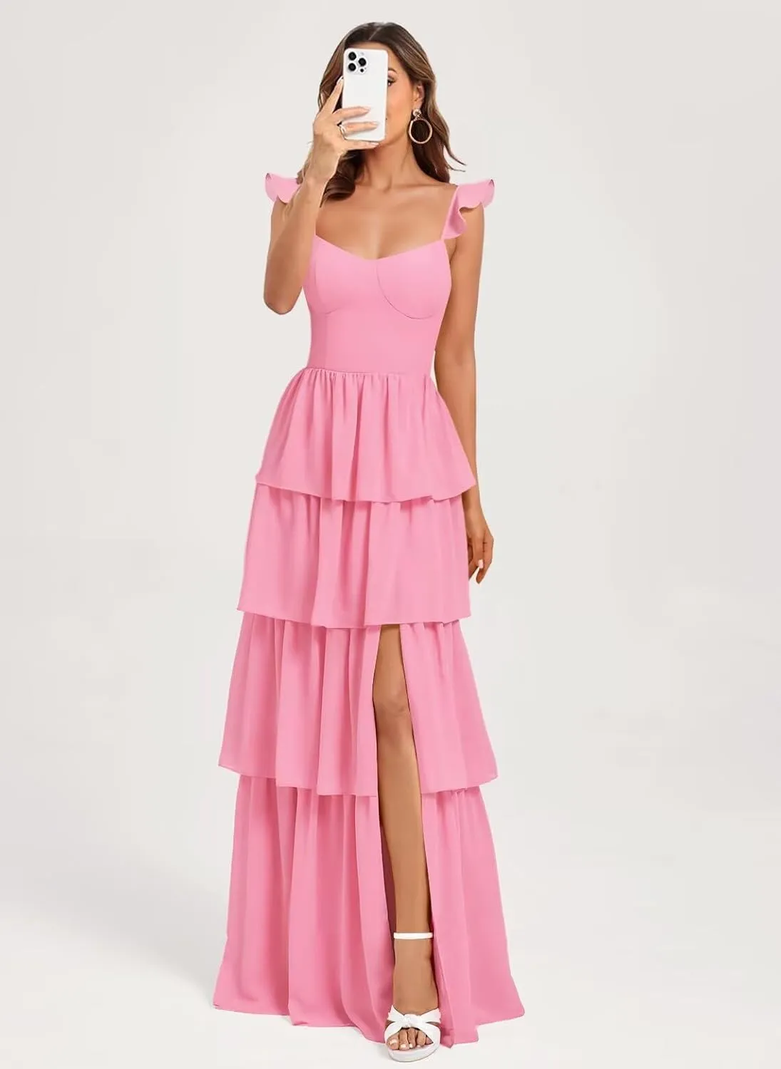 Dessiny Tiered Ruffles Bridesmaid Dresses 2025 for Women Chiffon Formal Evening Dresses with Ruffles DE423