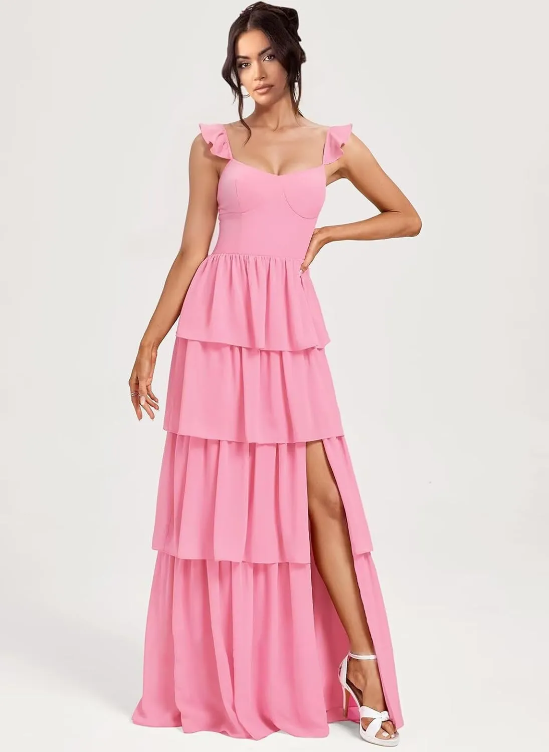 Dessiny Tiered Ruffles Bridesmaid Dresses 2025 for Women Chiffon Formal Evening Dresses with Ruffles DE423