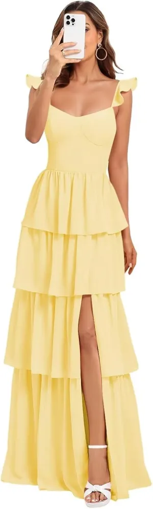 Dessiny Tiered Ruffles Bridesmaid Dresses 2025 for Women Chiffon Formal Evening Dresses with Ruffles DE423