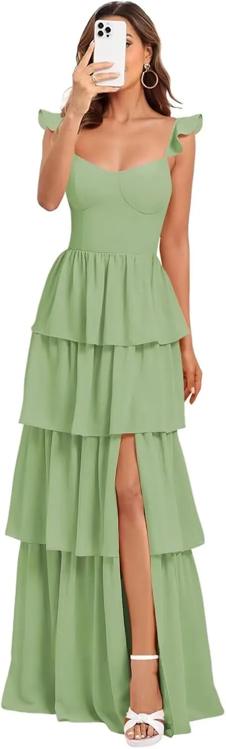 Dessiny Tiered Ruffles Bridesmaid Dresses 2025 for Women Chiffon Formal Evening Dresses with Ruffles DE423