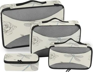 Dragonfly Packing Cubes 4-Pcs Travel Organizer Accessories Storage Bag with Toiletry Bags