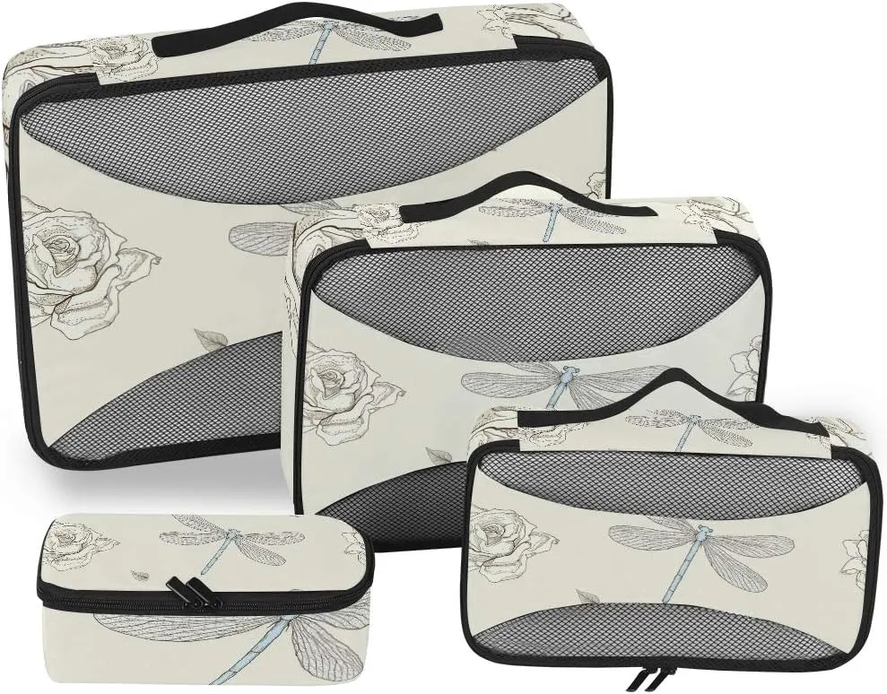 Dragonfly Packing Cubes 4-Pcs Travel Organizer Accessories Storage Bag with Toiletry Bags
