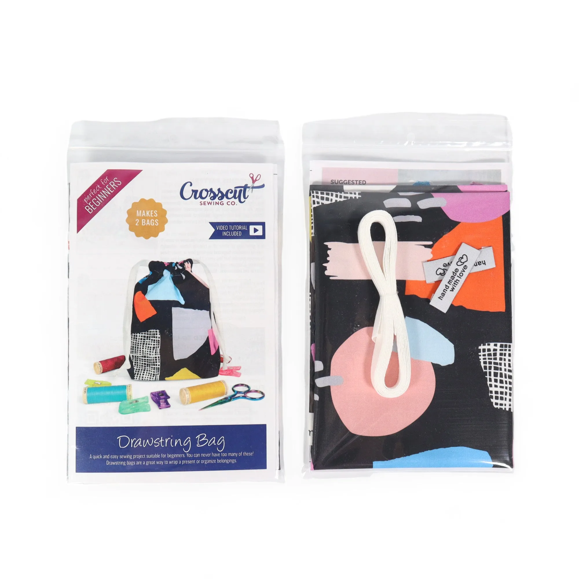 Drawstring Bag Sewing Kit - Abstract Black Geo - Makes 2 Bags