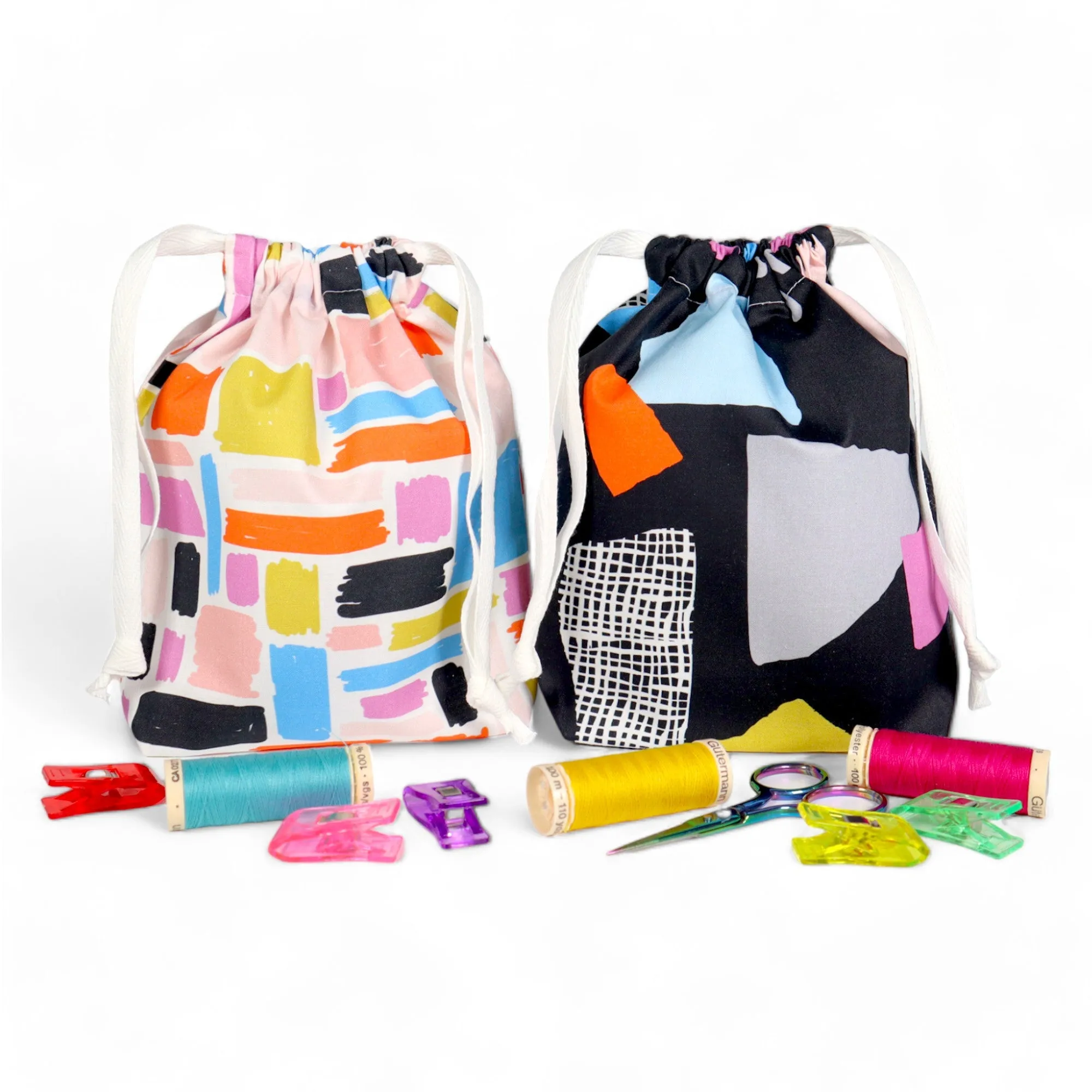 Drawstring Bag Sewing Kit - Abstract Black Geo - Makes 2 Bags