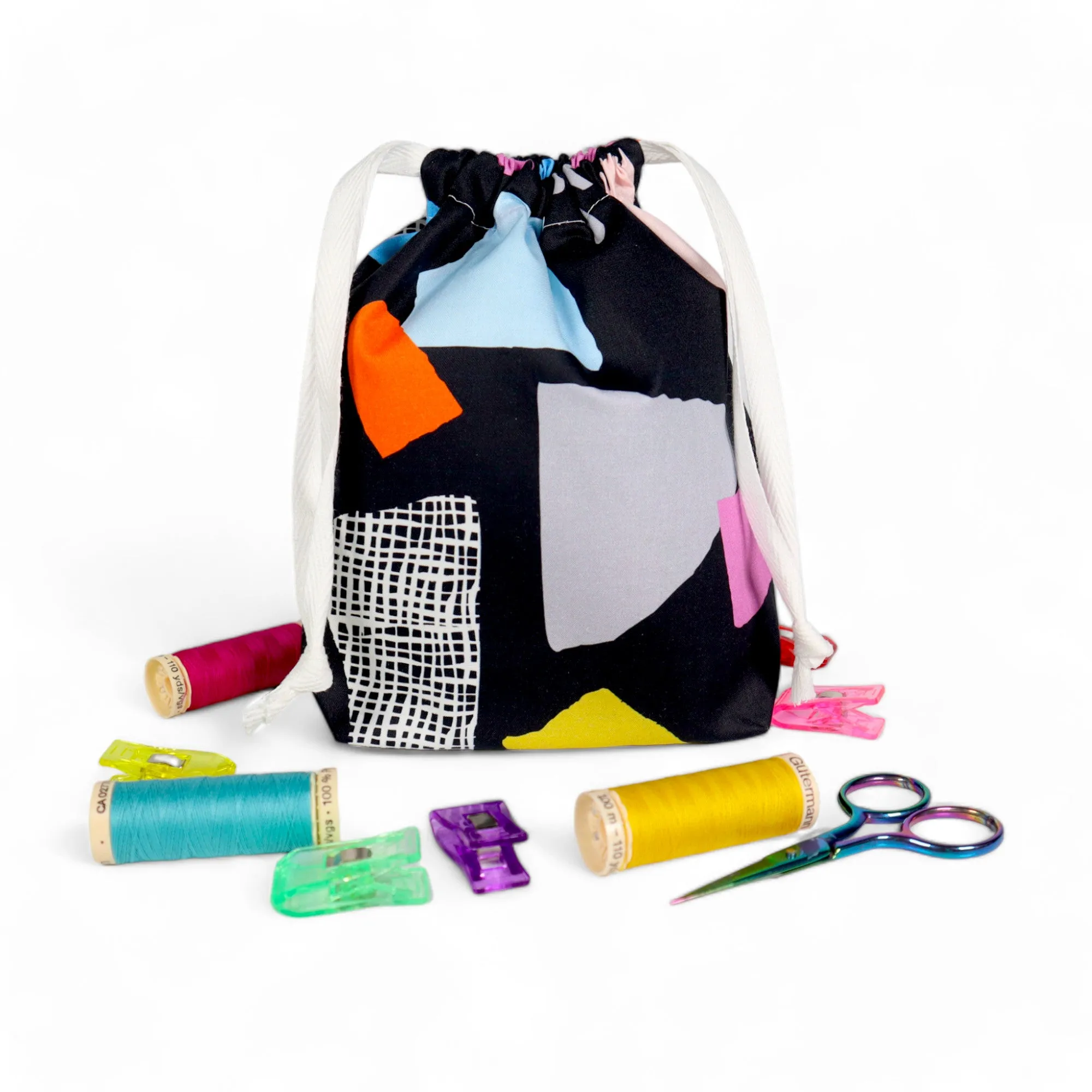 Drawstring Bag Sewing Kit - Abstract Black Geo - Makes 2 Bags
