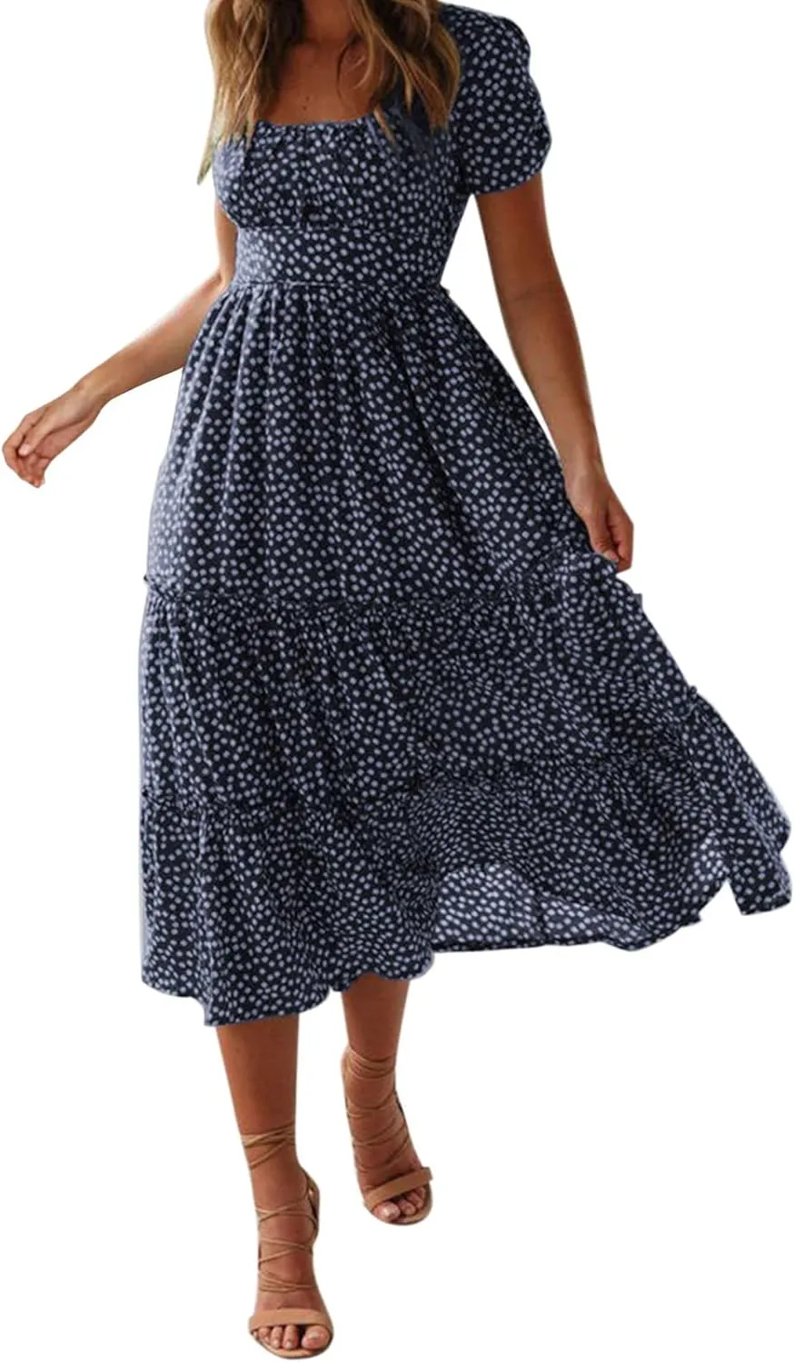 Dresses for Women 2024 Fashion Print Short Sleeve Summer Maxi Dress Casual Plus Size Long A Line Boho Beach Floral Midi Dress