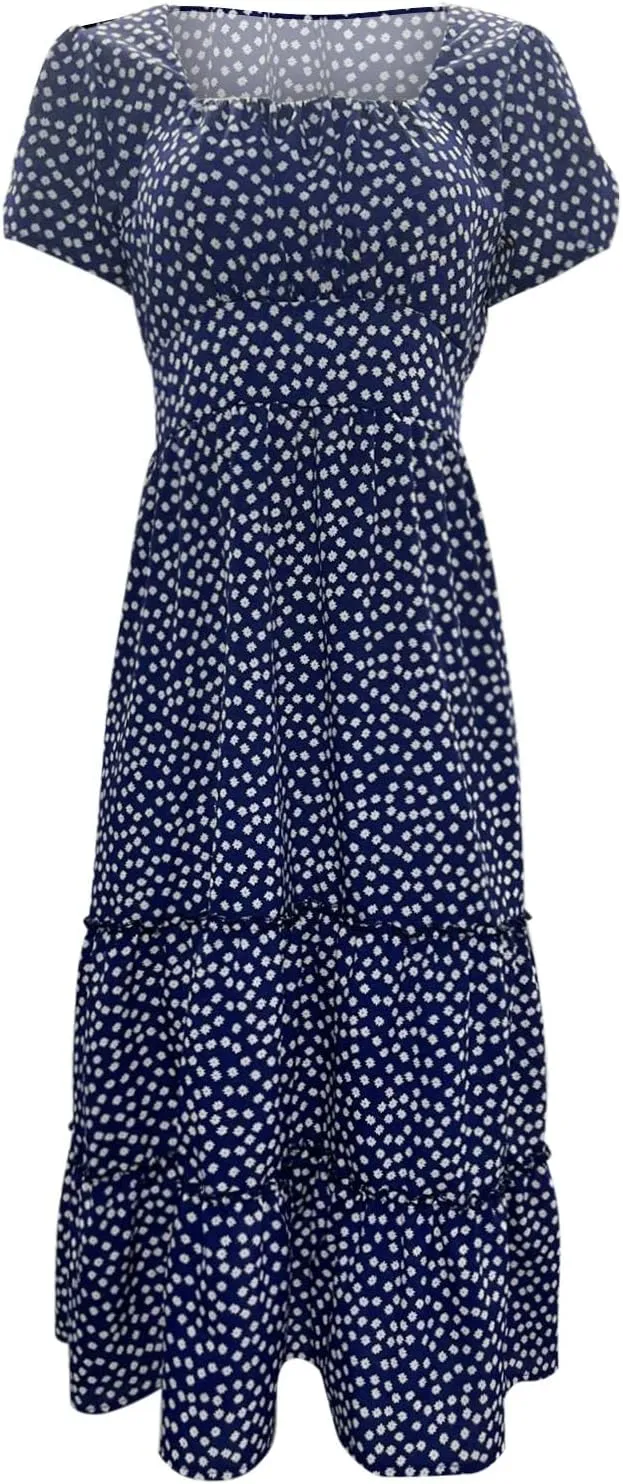 Dresses for Women 2024 Fashion Print Short Sleeve Summer Maxi Dress Casual Plus Size Long A Line Boho Beach Floral Midi Dress