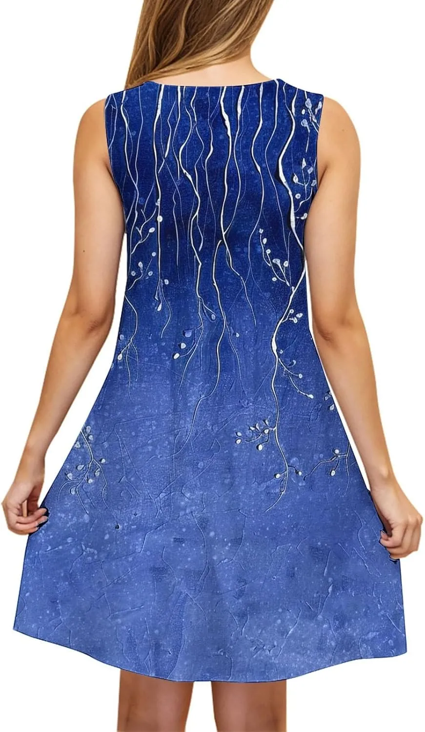 Dresses for Women 2025 Summer Casual Midi Dress U Neck Sleeveless Sundresses Floral Print Beach Dress with Pockets