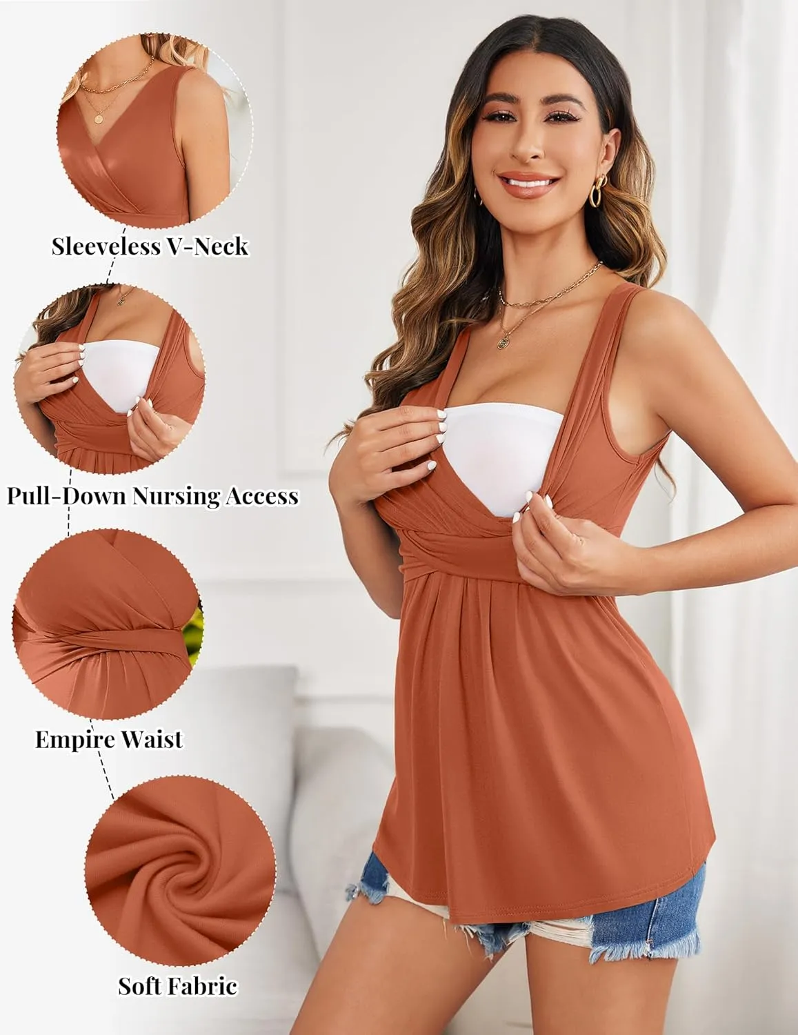 Ekouaer Women's Maternity Tank Tops 3 Packs Sleeveless Nursing Tops V Neck Breastfeeding Shirts Pregnancy Clothes