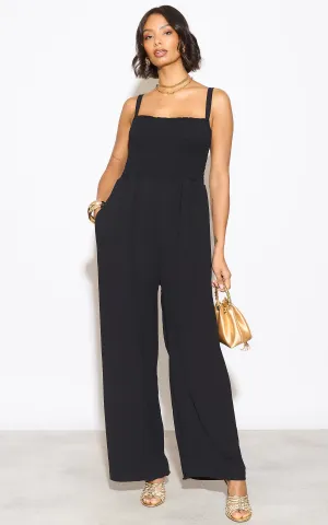 Elasticated Wide Leg Cami Jumpsuit in Black