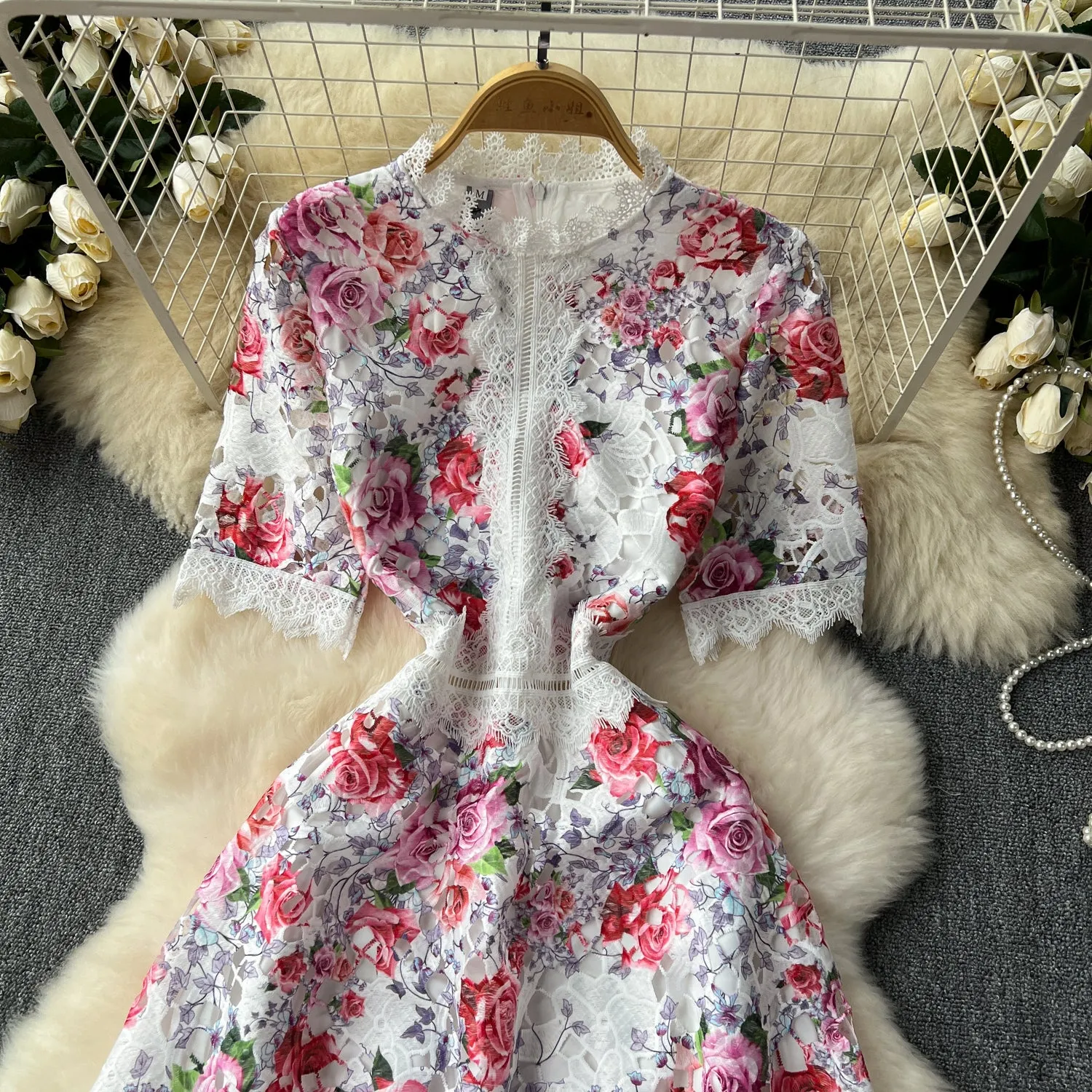 Elegant Floral Embroidered Lace Dress