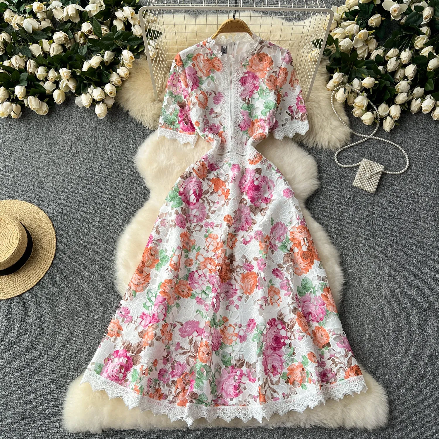 Elegant Floral Embroidered Lace Dress