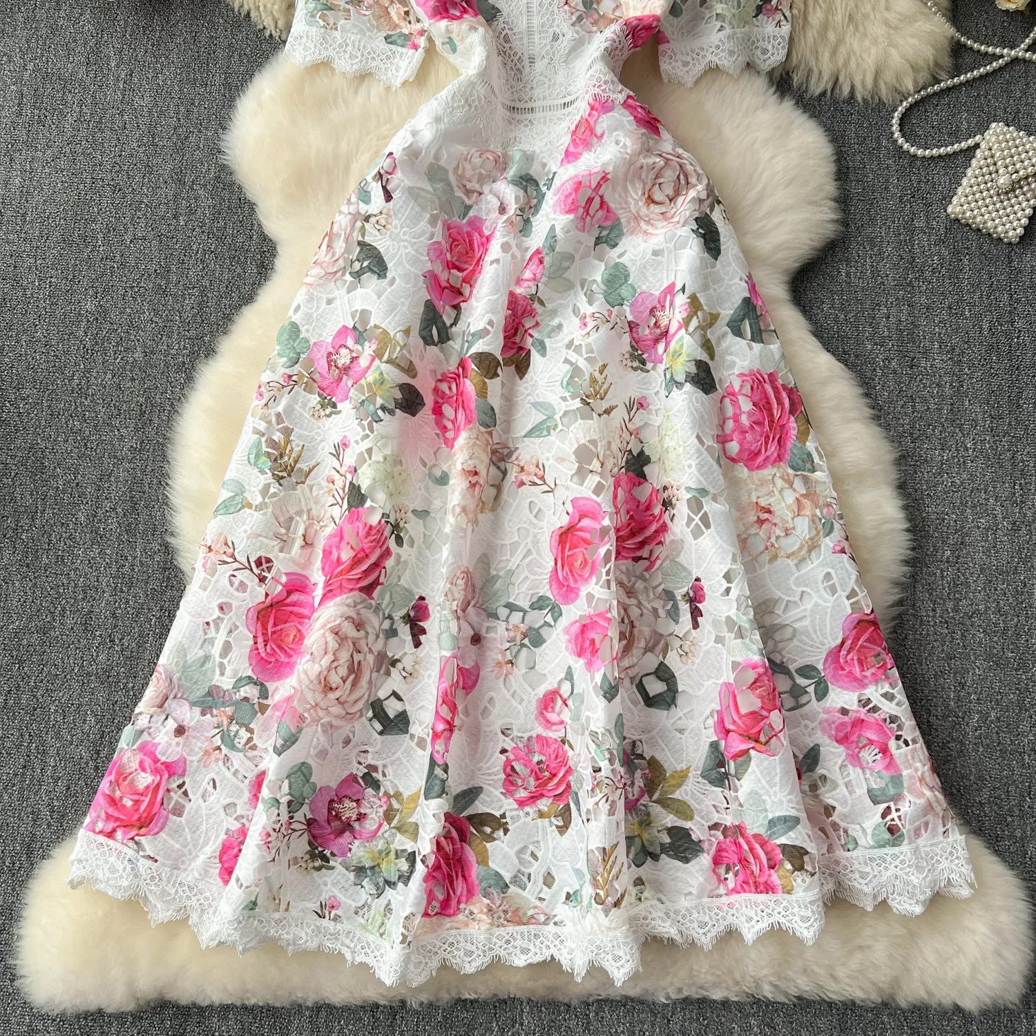 Elegant Floral Embroidered Lace Dress