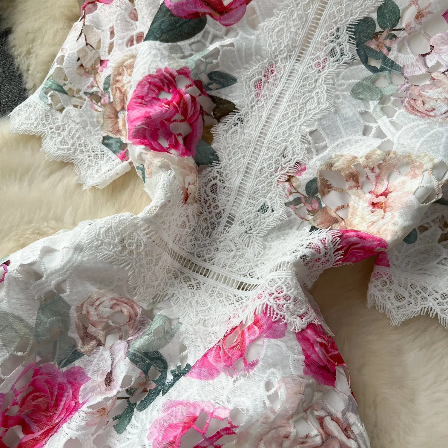 Elegant Floral Embroidered Lace Dress