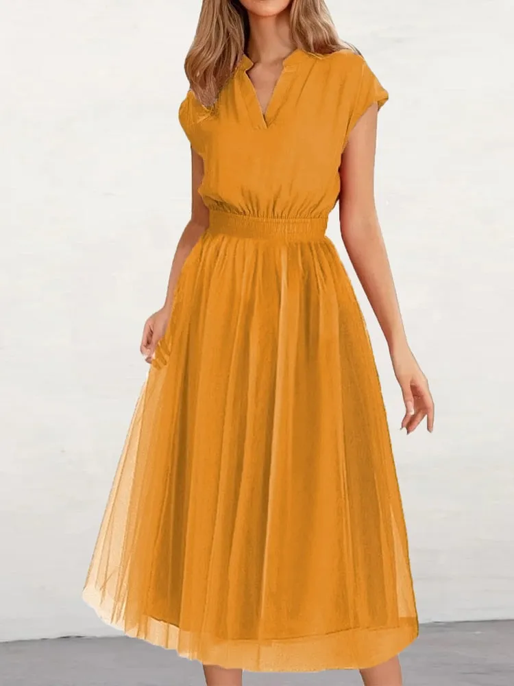 Elegant Party Dresses for Women 2023 Summer Fashion Tunic Mesh Dress V-Neck Long Dress Formal Occasion Dresses Woman Clothing