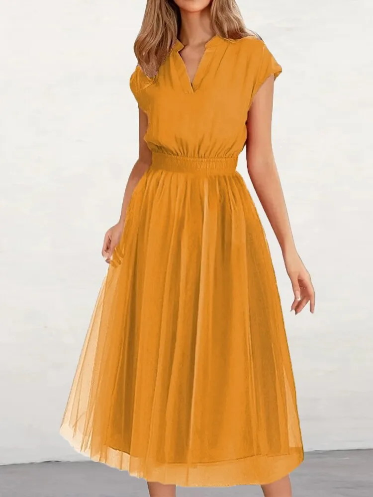 Elegant Party Dresses for Women 2023 Summer Fashion Tunic Mesh Dress V-Neck Long Dress Formal Occasion Dresses Woman Clothing