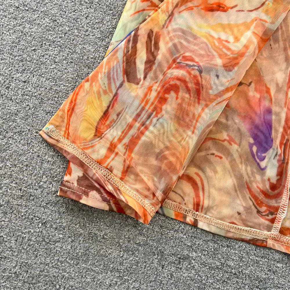 Elegant Tie-dye Backless Halter Dress
