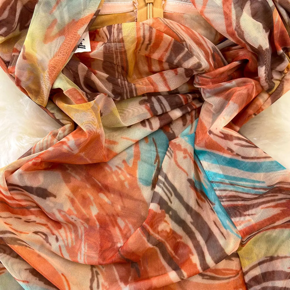 Elegant Tie-dye Backless Halter Dress