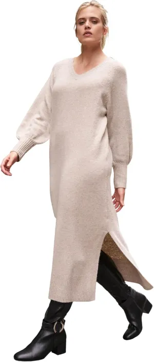 ellos Plus Size V-Neck Midi Sweater Dress with Side Slits