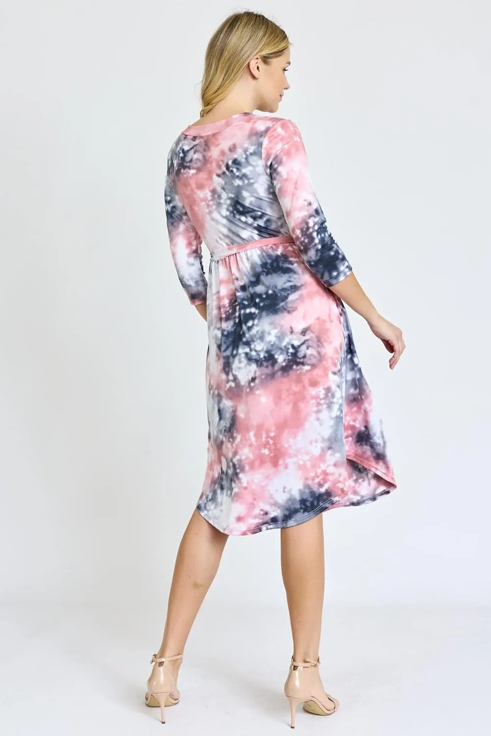 Eloges Women's 3/4 Sleeve Surplice Midi Dress with Sash