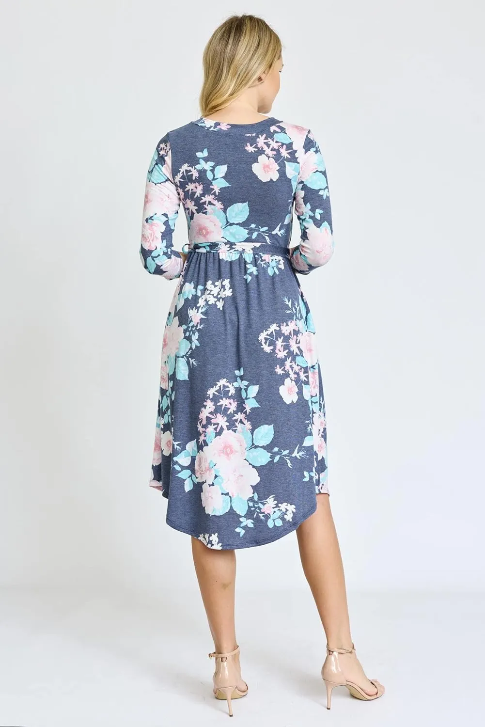 Eloges Women's 3/4 Sleeve Surplice Midi Dress with Sash