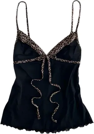 Emo Coquette Cropped Top Grunge 2000s Spaghetti Strap Tops Streetwear Vintage Camisole Y2k Cheetah Tops