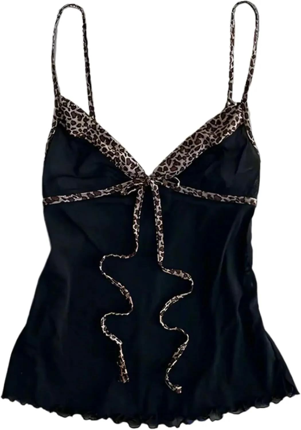 Emo Coquette Cropped Top Grunge 2000s Spaghetti Strap Tops Streetwear Vintage Camisole Y2k Cheetah Tops