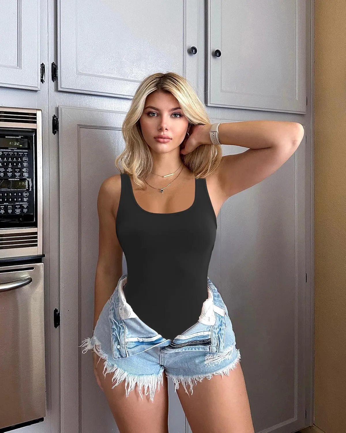 EUYZOU Womens Tummy Control Shapewear Tank Tops Scoop Neck Seamless Compression Tops Body Shaper Camisole
