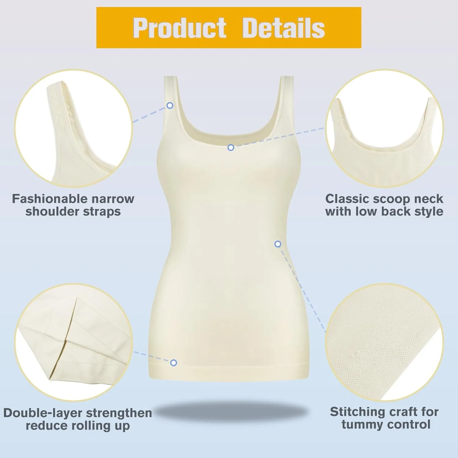 EUYZOU Womens Tummy Control Shapewear Tank Tops Scoop Neck Seamless Compression Tops Body Shaper Camisole