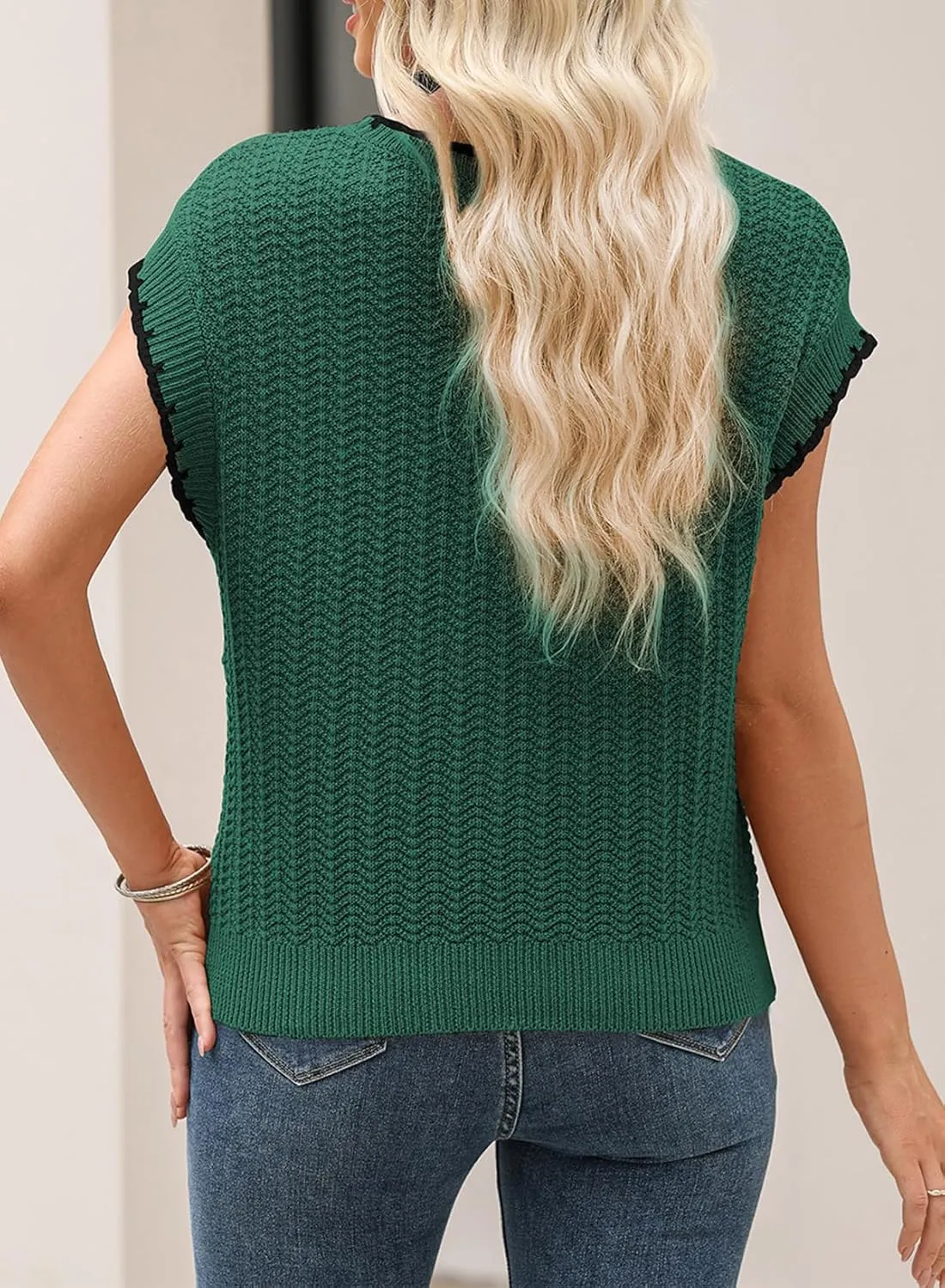EVALESS Womens Cap Sleeve Sweater Vest Crewneck Short Sleeve Sweaters 2025 Spring Summer Trendy Casual Knit Tops