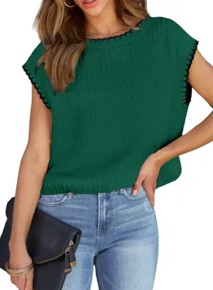 EVALESS Womens Cap Sleeve Sweater Vest Crewneck Short Sleeve Sweaters 2025 Spring Summer Trendy Casual Knit Tops