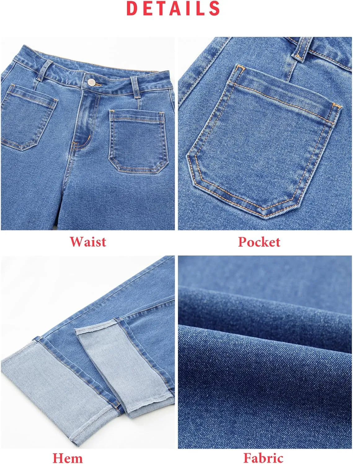 EVALESS Womens Jeans High Waisted Stretchy Cuffed Wide Leg Denim Pants with Pockets